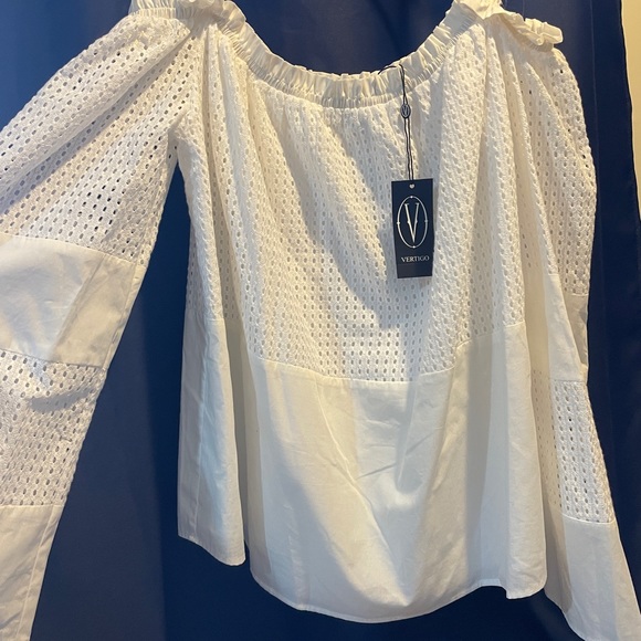 White NTW Off the Shoulder Cotton Shirt - Picture 1 of 7